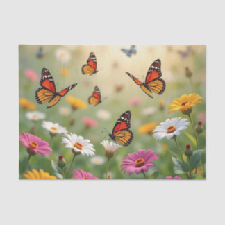 Papier Mousseline Butterfly Meadow Seamless Pattern Vibrant Flowers