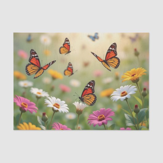 Papier Mousseline Butterfly Meadow Seamless Pattern Vibrant Flowers (Recto)