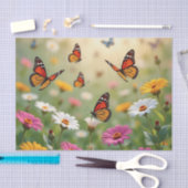 Papier Mousseline Butterfly Meadow Seamless Pattern Vibrant Flowers (Artisanat)