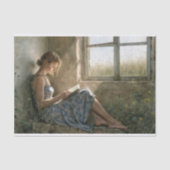 Papier Mousseline Cabane de lecture Dame Rustique Bleue Decoupage (Recto)