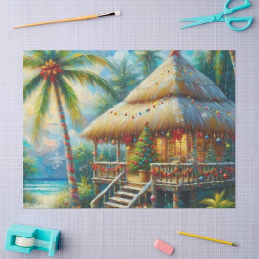 Papier Mousseline Cabane Tropicale Palm Tree Beach Decoupage (Artisanat)