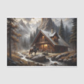 Papier Mousseline Cabine alpin Horseback Snowy Scene Découpage (Recto)