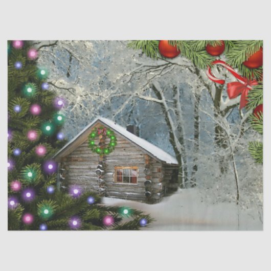 Papier Mousseline Cabine Rustique En Bois Dans Le Sauvage Noël (Recto)