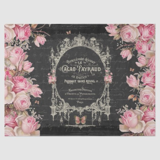 Papier Mousseline Cacao Chaud et Rose Papillons roses Découpage (Recto)