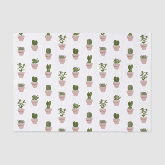 Papier Mousseline Cacti & Succulent - Rose - Transparent (Recto)