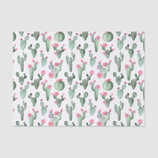 Papier Mousseline Cactus aquarelle vert et rose (Recto)
