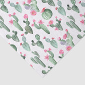 Papier Mousseline Cactus aquarelle vert et rose (Détail)