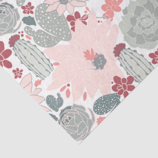 Papier Mousseline Cactus Cactus Pink Mint Succulents (Détail)
