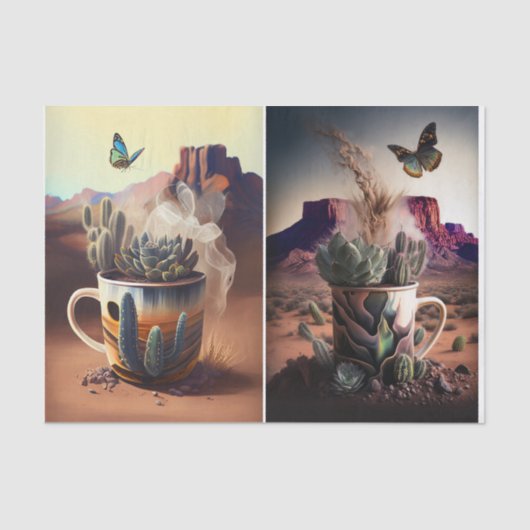 Papier Mousseline Cactus, café et papillons, Vibes du sud-ouest, (Recto)