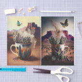 Papier Mousseline Cactus, café et papillons, Vibes du sud-ouest, (Artisanat)