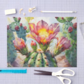 Papier Mousseline Cactus d'aquarelle avec Fleurs du désert vibrantes (Artisanat)