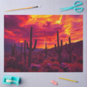 Papier Mousseline Cactus du désert Coucher de soleil Éclair Dramatiq (Artisanat)