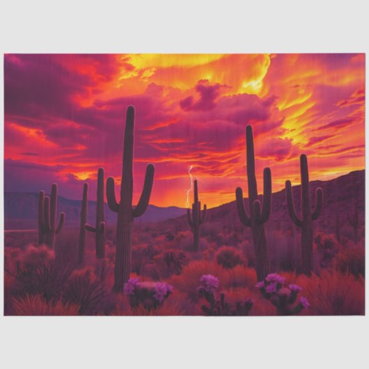 Papier Mousseline Cactus du désert Coucher de soleil Éclair Dramatiq (Recto)