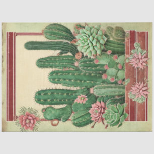 Papier Mousseline Cactus Ephémère Fleur Rose Collage Art No8