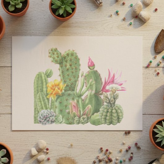 Papier Mousseline Cactus Garden Cactus Aquarelle sud-ouest