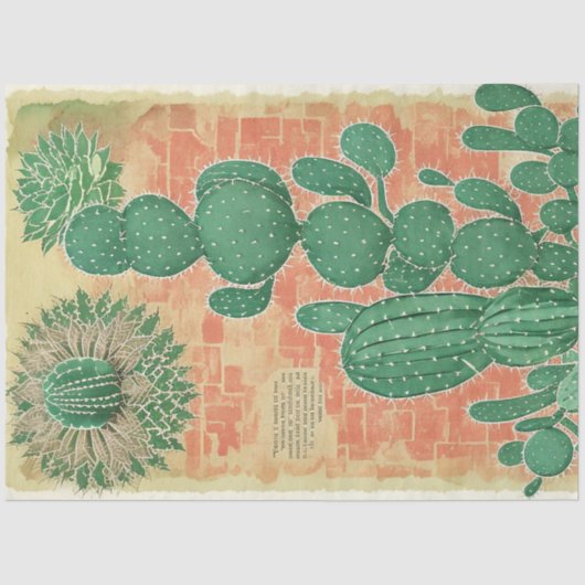 Papier Mousseline Cactus Plante Ephemera Collage Art No4 (Recto)