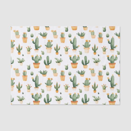 Papier Mousseline Cactus pointillés sur blanc (Recto)