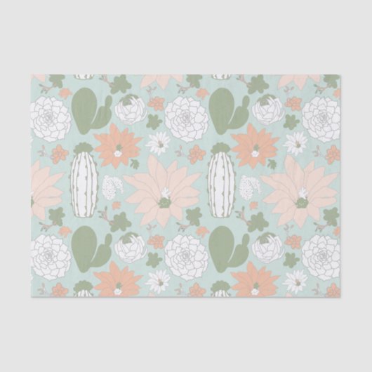 Papier Mousseline Cactus Succulents Peach Green Floral (Recto)
