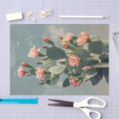 Papier Mousseline Cactus vintage avec Fleurs roses Découpage (Artisanat)