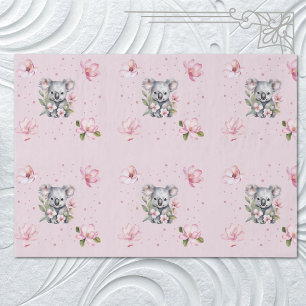 Papier Mousseline Cadeau d'aquarelle d'ours koala de magnolia rose