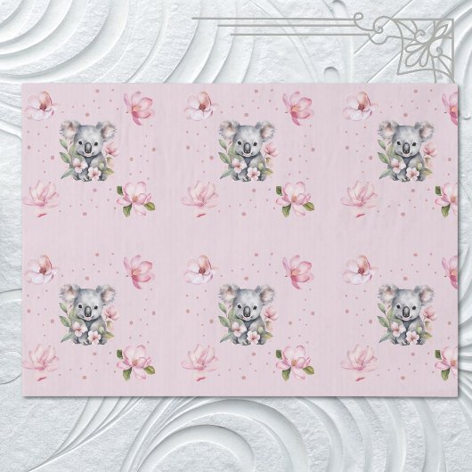 Papier Mousseline Cadeau d'aquarelle rose Magnolia Koala Ours