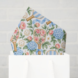 Papier Mousseline Cadeau de joueur de pickleball floral bleu chic