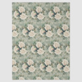 Papier Mousseline Cadeau Floral Vert Sage Blanc (Recto)