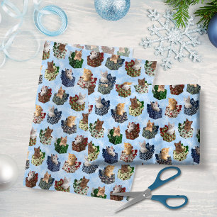 Papier Mousseline Cadeaux de Noël avec de mignons chatons de bébé à