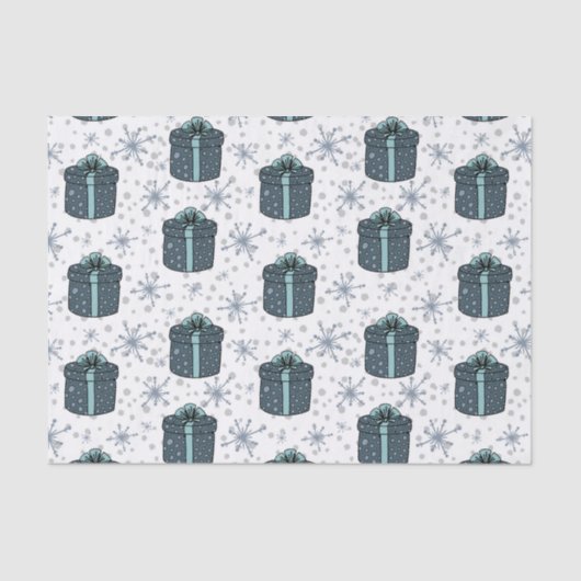 Papier Mousseline Cadeaux de Noël bleus (Recto)