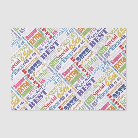 Papier Mousseline Cadeaux Uniques Et Spéciaux De Fête Du 65E Anniver (Recto)