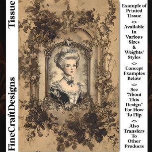 Papier Mousseline Cadre Baroque Dame Vintage Sepia CW9R Découpage