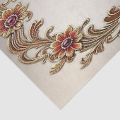 Papier Mousseline Cadre Floral Or avec Pierre Rouge Papier Tissu (Détail)