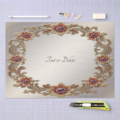 Papier Mousseline Cadre Floral Or avec Pierre Rouge Papier Tissu (Artisanat)