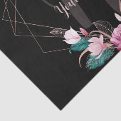 Papier Mousseline Cadre géométrique floral rose nom monogramme noir (Détail)