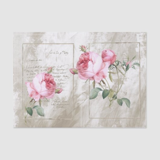 Papier Mousseline Cadre Rose Or Script français peint (Recto)