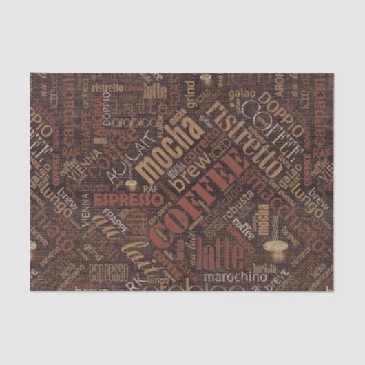 Papier Mousseline Café sur Burlap Word Cloud Brown ID283 (Recto)