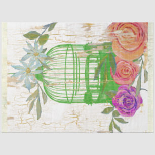 Papier Mousseline Cage d'oiseaux BOHO Vintage Floral Bois Découpage