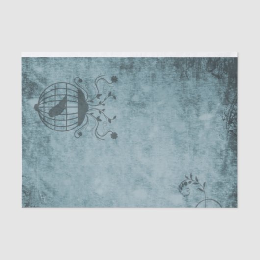 Papier Mousseline Cage d'oiseaux de Steampunk Bleu Profond (Recto)