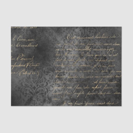 Papier Mousseline Calligraphie Vintage Black et Gold Damask (Recto)