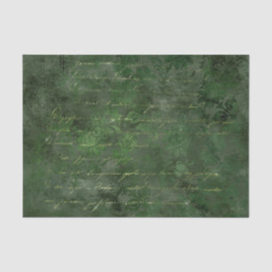 Papier Mousseline Calligraphie Vintage Forest Green et Gold Damask