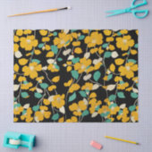 PAPIER MOUSSELINE CAMELLIAS JAUNES, FEUILLES BLANCS VERTS NOIR (Artisanat)