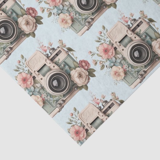 Papier Mousseline Camera with Flowers Retro Pastel Image Pattern (Détail)