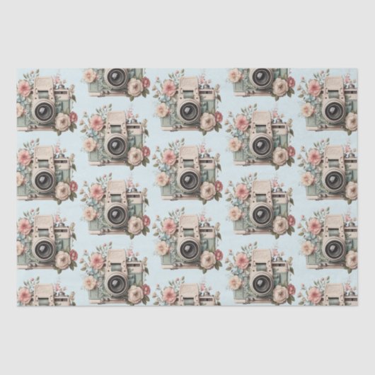 Papier Mousseline Camera with Flowers Retro Pastel Image Pattern (Recto)