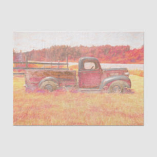 Papier Mousseline Camion de ferme rouge rétro vintage automne rustiq