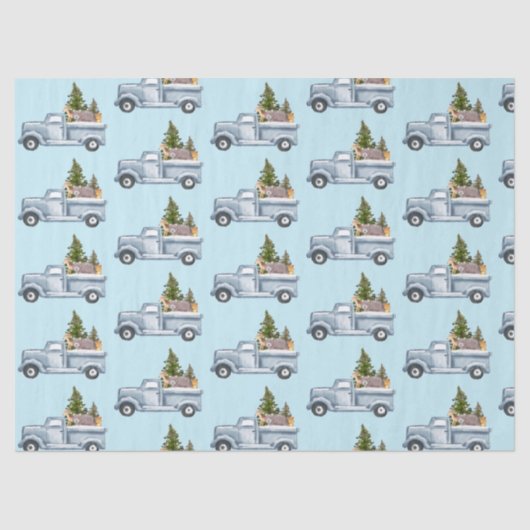 Papier Mousseline Camion de Noël avec animaux et pins (Recto)