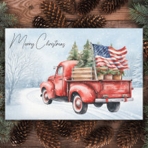 Camion de Noël Rouge Vintage Drapeau USA Patriotiq