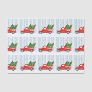 Papier Mousseline Camion pick-up rouge de Noël sur une route de
