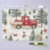 Papier Mousseline Camion rouge avec cadeaux et bonhomme de neige (Artisanat)