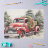 Papier Mousseline Camion rouge rustique avec arbres de Noël neigeux (Artisanat)