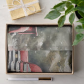 Papier Mousseline Camion rouge rustique avec arbres de Noël neigeux (Cadeau)